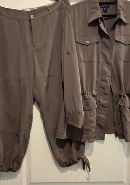 Chaps Two-Piece Utility Pantsuit in Taupe
